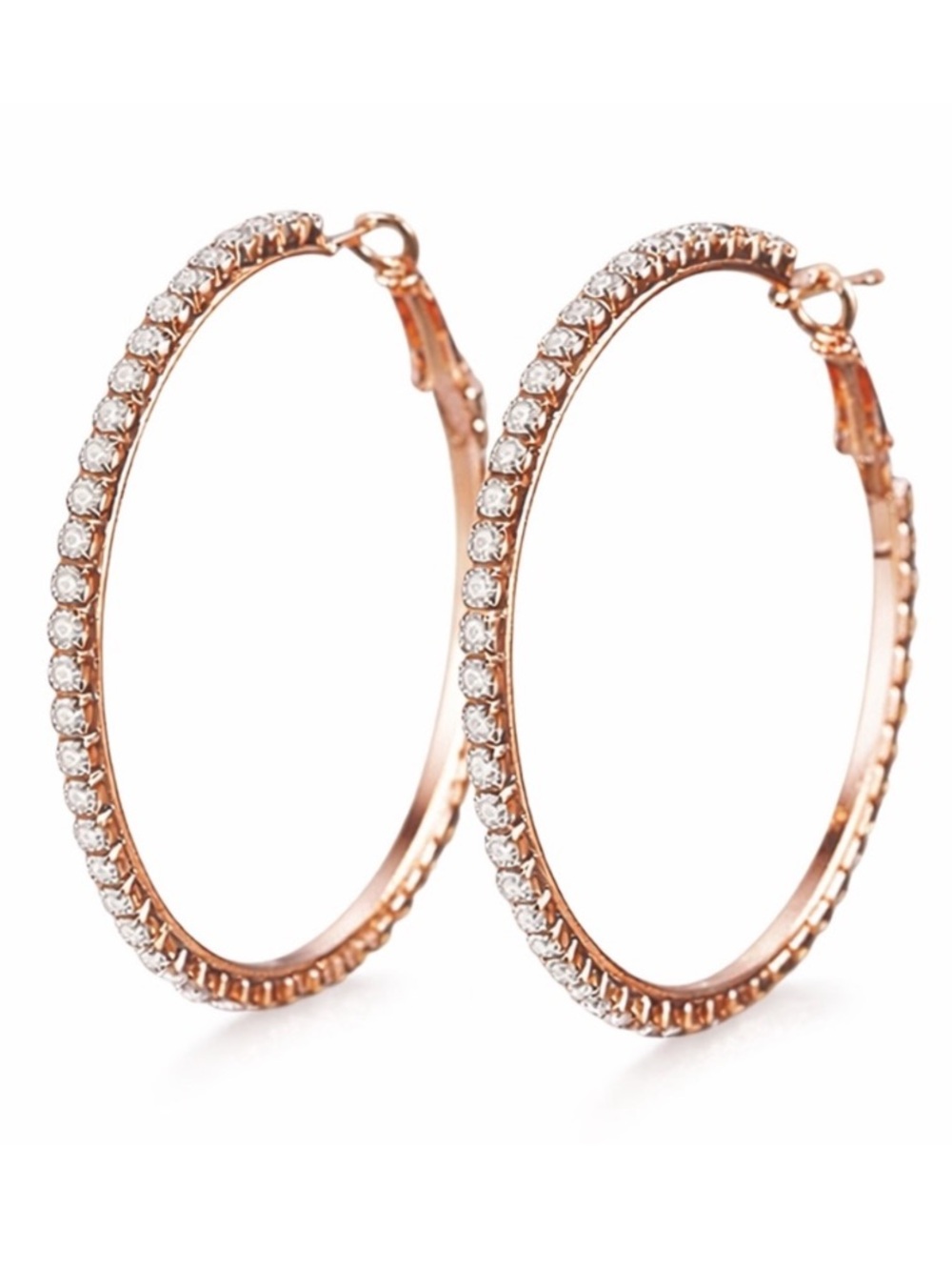 Rose Gold Plated Stainless Steel CZ Hoop Earrings - Large 60mm Hoops